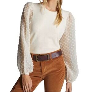 Maeve Textured Puff Sleeve Top Cream Womens Small